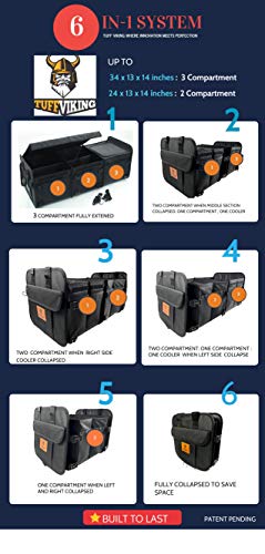 Convertible Large 3 Compartment SUV Trunk Organizer with Cover
