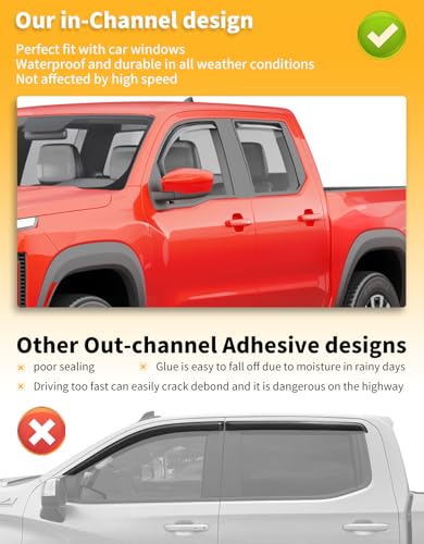 Window Visors Rain Guards for Nissan Frontier Crew Cab 2022 (4 Count)