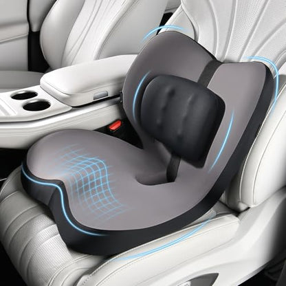 2 in1 Truck Seat Cushion and Lumbar Support Pillow Memory Foam Car Seat Cushion with Adjustable Strap for Truck Driver Long Drives
