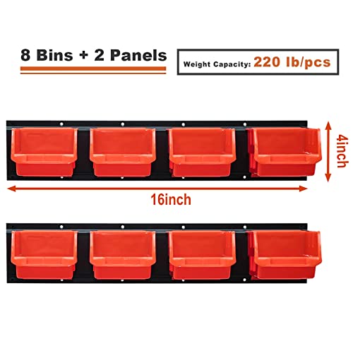 8 Bin Wall Mounted Plastic Storage Bins Hanging Organizer Bins