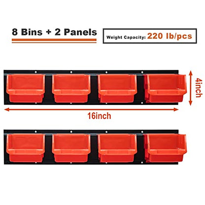 8 Bin Wall Mounted Plastic Storage Bins Hanging Organizer Bins