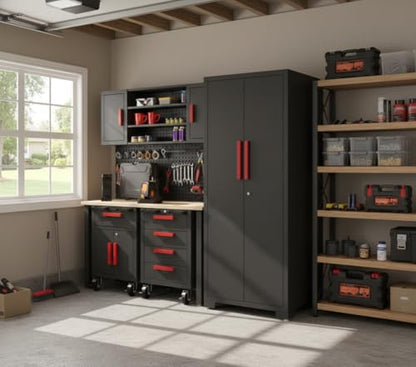 6Pcs Garage Cabinets Storage System with Rolling Chest