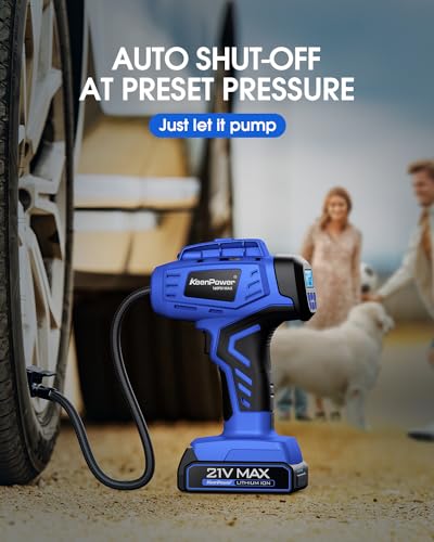 Smart Cordless Tire Inflator Portable Air Compressor Rechargeable 21V Battery Powered 160PSI Handheld Air Pump w