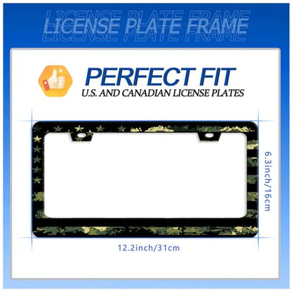 Camo American Flag License Plate Frame Stainless Steel Accessory 12.3x6.3In