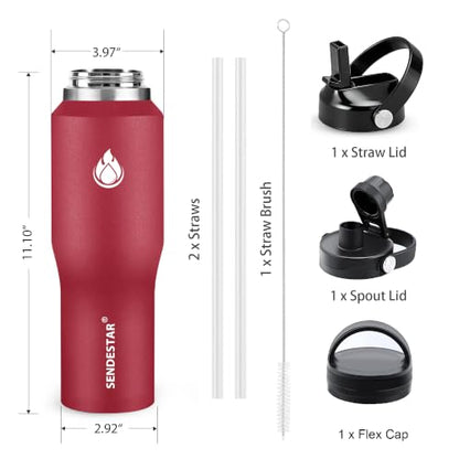 40oz Water Bottle Wide Mouth Stainless Steel Vacuum Insulated Double Wall with Straw Lids Fit in Any Car Cup Holder