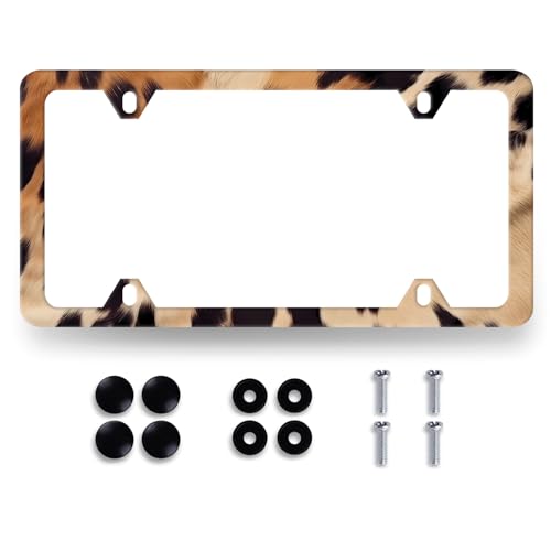 Brown Cow Print License Plate Frame Animal Spots License Holder with 4 Hole