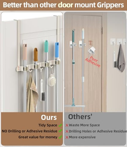 Broom Holder Over The Door with Hooks