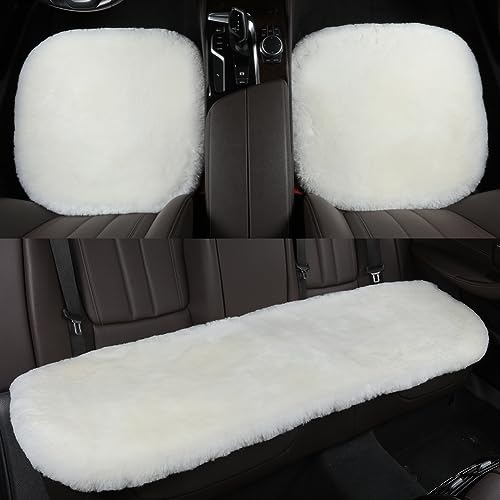 Fuzzy Genuine Sheepskin Car Seat Cover for Women Fluffy Cushion Auto Interior Accessories with Soft Wool Natural Fur