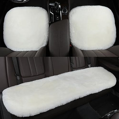 Fuzzy Genuine Sheepskin Car Seat Cover for Women Fluffy Cushion Auto Interior Accessories with Soft Wool Natural Fur