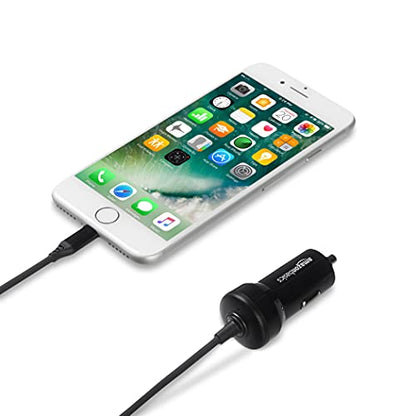12W (5V, 2.4A) Fast Car Charger with Coiled Lightning Cable, MFi Certified for iPhone, iPad and Apple Devices, 1.5 ft, Black