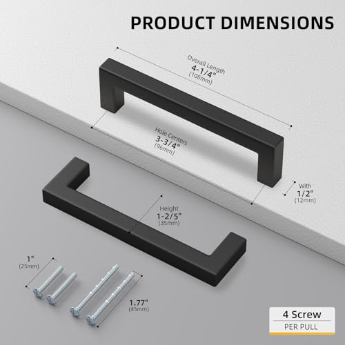 15 Pack 3-3/4 Inch Black Cabinet Handles Kitchen Drawer Pulls (15 Count)