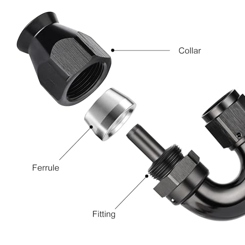 4AN 180 Degree PTFE One Piece Full Flow End Hose Fitting Aluminum Black