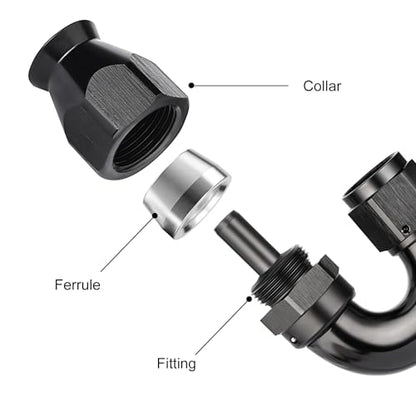 4AN 180 Degree PTFE One Piece Full Flow End Hose Fitting Aluminum Black