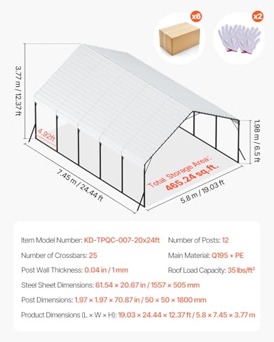 20x24 ft Heavy Duty Metal Carport