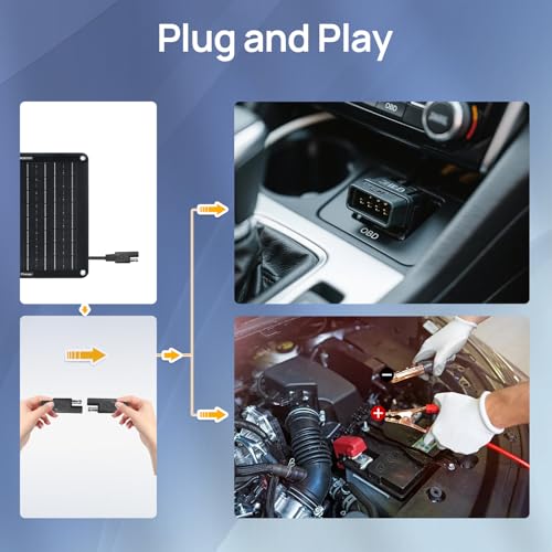 10W 12V Solar Battery Charger Maintainer OBDII for Car