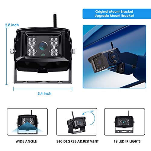 Wireless Backup Camera Kit with 7'' DVR Quad Split Monitor