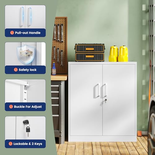 Metal Garage Storage Cabinet with 2 Doors and 2 Adjustable Shelves