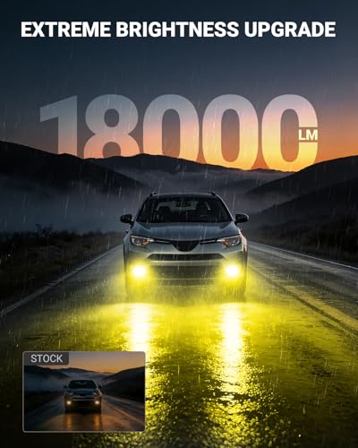 H11/H16/H8 Yellow LED Fog Light Bulb, 18000LM Ultra Bright Yellow Fog Lights, IP68 Waterproof Injection Sealed,Long Lifespan 80000 Hours, 1:1 Mini Size Easy Install, Pack of 2