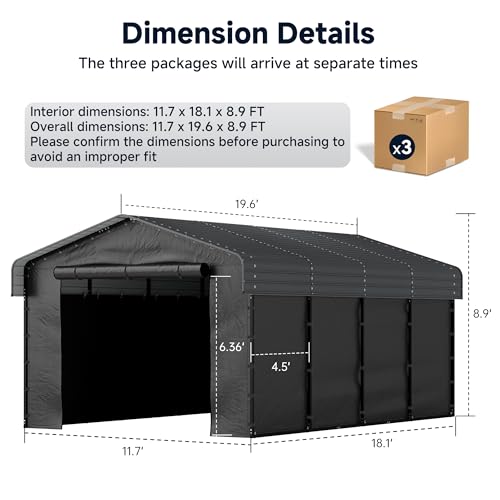 12x20 FT Heavy Duty Metal Carport with Removable Sidewalls