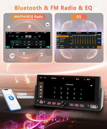 6.86" Single Din Car Stereo with Wireless CarPlay and Android Auto