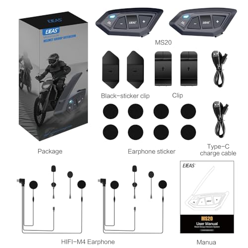 Motorcycle Bluetooth intercom MS20 2000m Helmet Intercom (2 Count)