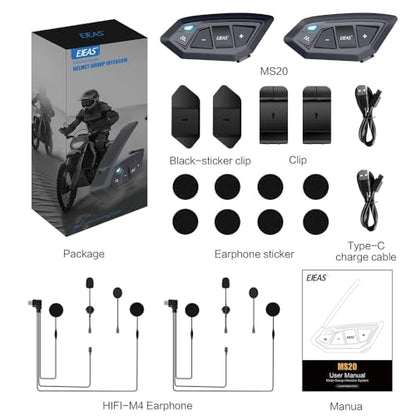 Motorcycle Bluetooth intercom MS20 2000m Helmet Intercom (2 Count)