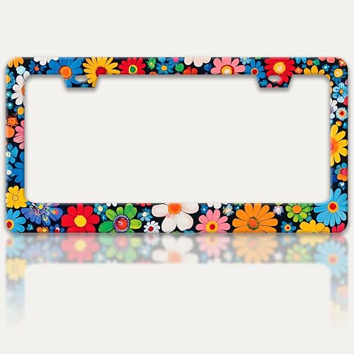 Colorful Flowers Print License Plate Frame Floral License Plate Holder