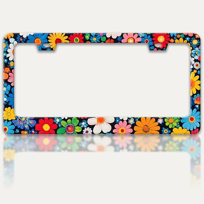 Colorful Flowers Print License Plate Frame Floral License Plate Holder