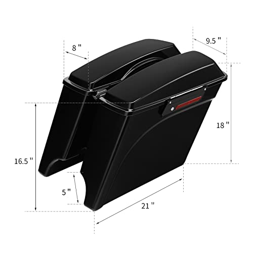 Motorcycle Stretched Saddlebags Vivid Black 5" Extended Hard Saddle Bags W