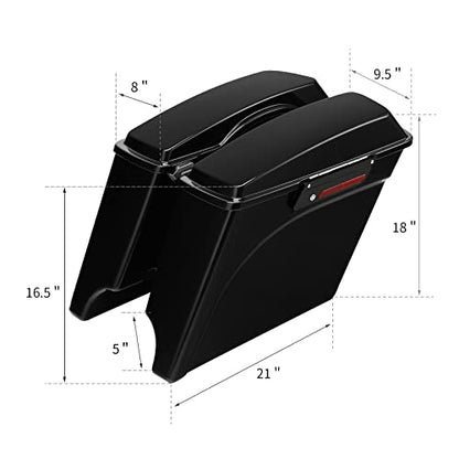 Motorcycle Stretched Saddlebags Vivid Black 5" Extended Hard Saddle Bags W