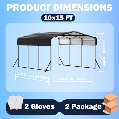 10X15 FT Metal Carport with Reinforced Galvanized Roof