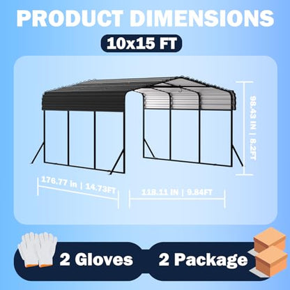 10X15 FT Metal Carport with Reinforced Galvanized Roof