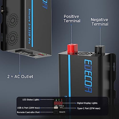 Pure Sine Wave Inverter 1200W 12V DC to 110V AC