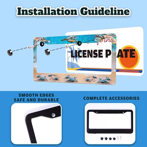 Sea Turtle Beach License Plate Frame Stainless Steel 6.3 X 12.2 Inch