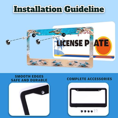 Sea Turtle Beach License Plate Frame Stainless Steel 6.3 X 12.2 Inch