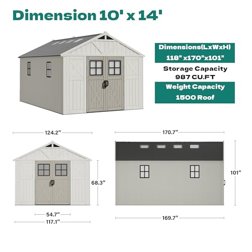 10x14 FT Resin Outdoor Storage Shed with Floor