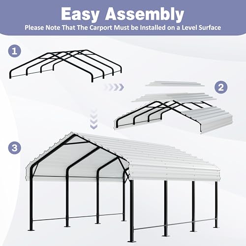 JY QAQA 12 x 15 FT Metal Carport Kits with Galvanized Steel Roof
