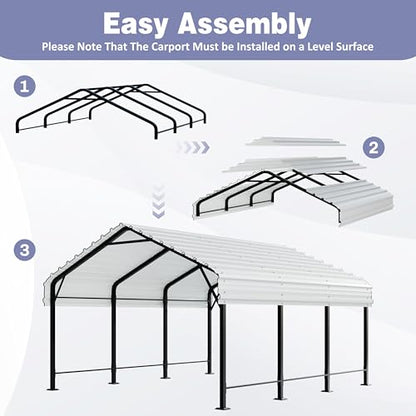 JY QAQA 12 x 15 FT Metal Carport Kits with Galvanized Steel Roof