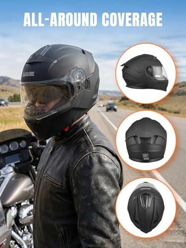 Modular Motorcycle Helmets Full Face Flip up Street Bike Motorcycle Helmet for Unisex Adult Matte Black