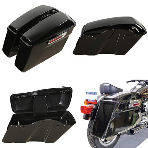 Vivid Black Hard Saddlebags with Chrome Latches Lock&Key Set Fit for Harley Touring Road King Street Glide Electra Ultra 2014 (2 Count)