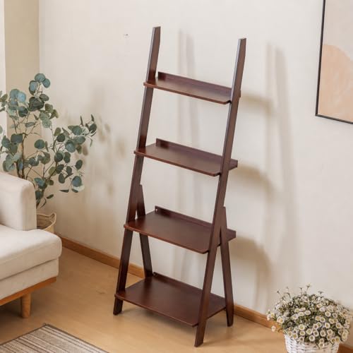 Bamboo Ladder Shelf Bookcase (4 Count)