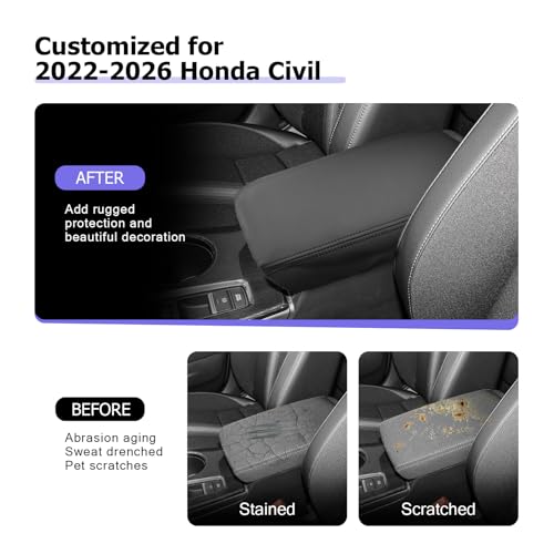 2025 2026 Civic Center Console Cover Compatible with 2022 2023 2024 2025 2026 Civic Accessories Armrest Cover Armrest Console Cover PU Leather Material