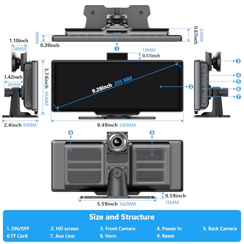 Portable Carplay Screen for Car 9.28" Carplay & Android Auto Car Touch Stereo