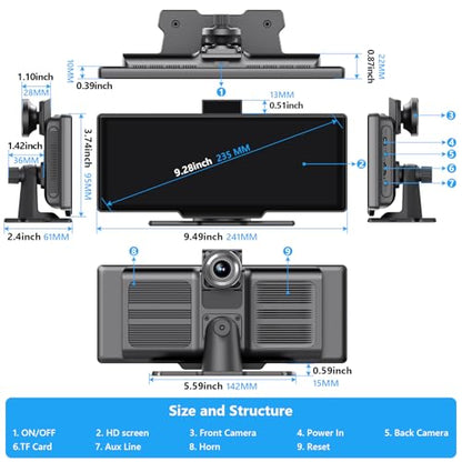 Portable Carplay Screen for Car 9.28" Carplay & Android Auto Car Touch Stereo