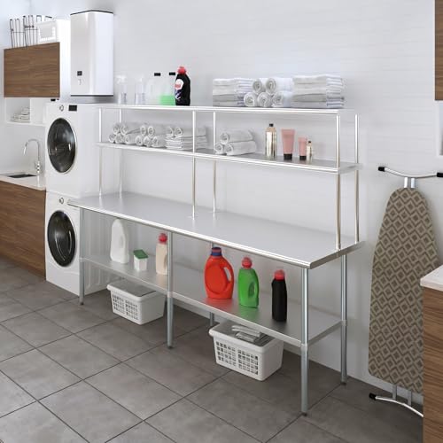 Stainless Steel Work Table Double Tier Overshelf