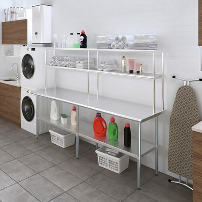 Stainless Steel Work Table Double Tier Overshelf