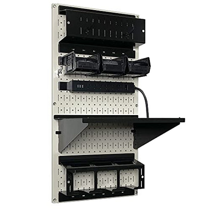 Power Tool Storage Organizer Kit Cordless Drill Holder Charging Station Rack 16” x 32” Metal Pegboard Organization System