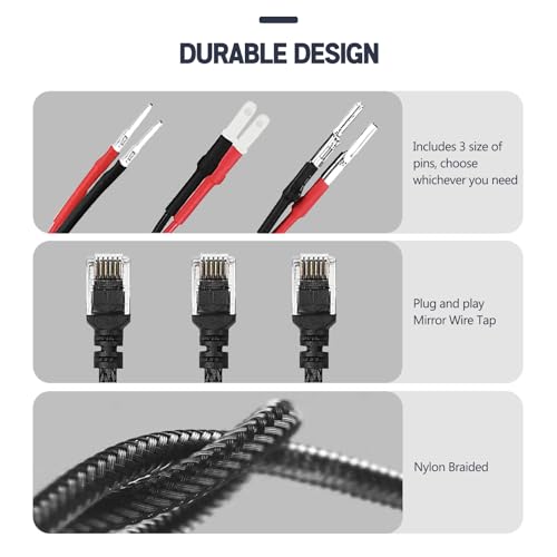 3PCS 16.5" Radar Detector Hardwire Power Cord Mirror Wire Plug Tap (3 Count)