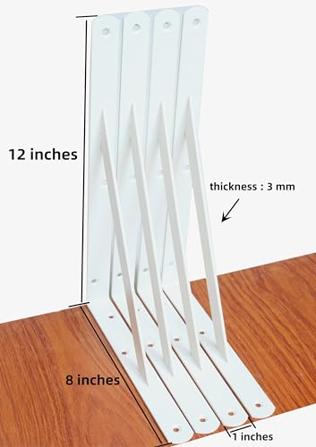 8 Pack L12 x H 8" White Heavy Duty Shelf Brackets with Screws Metal Shelf Brackets Shelf Support Angle Brackets for Shelves L Brackets Heavy Duty Floating Shelf (8 Count)