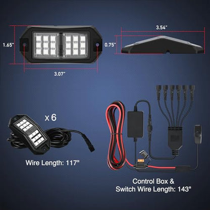 RGB LED Rock Lights Kit 6 PCS 18LED Wide Angle Wheel Well Light